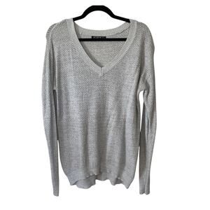 Cotton On Gray V-Neck Light Weight Knit Long Line Banded Sweater Jumper Large